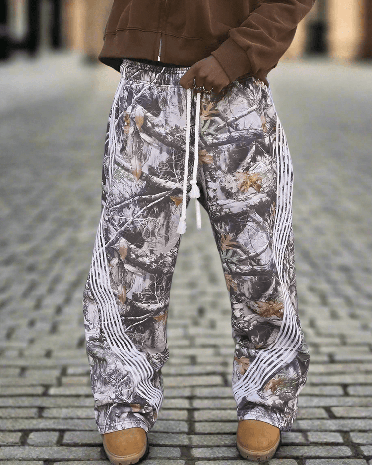 Pantalon Jogging Y2K Homme & Femme – Pantalon Cargo Tactique Camouflage avec Broderie, Cordon de Serrage.