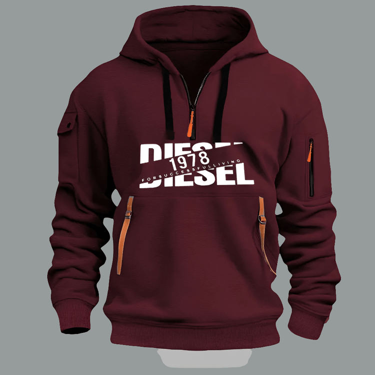 Sweat à Capuche Homme – Hoodie Zippé Manches Longues, Grande Taille, Veste Décontractée Sport & Casual en bordeaux.