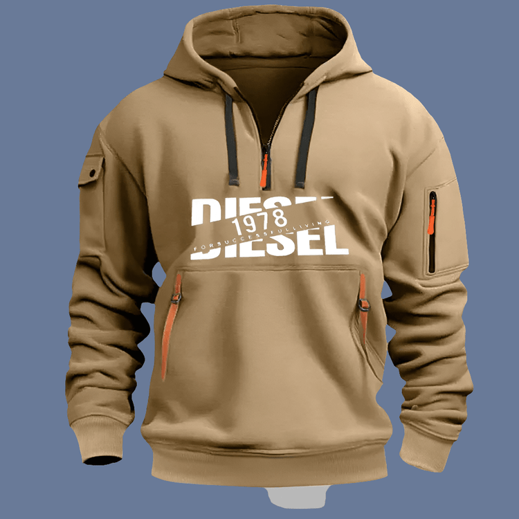 Sweat à Capuche Homme – Hoodie Zippé Manches Longues, Grande Taille, Veste Décontractée Sport & Casual en couleur beige.