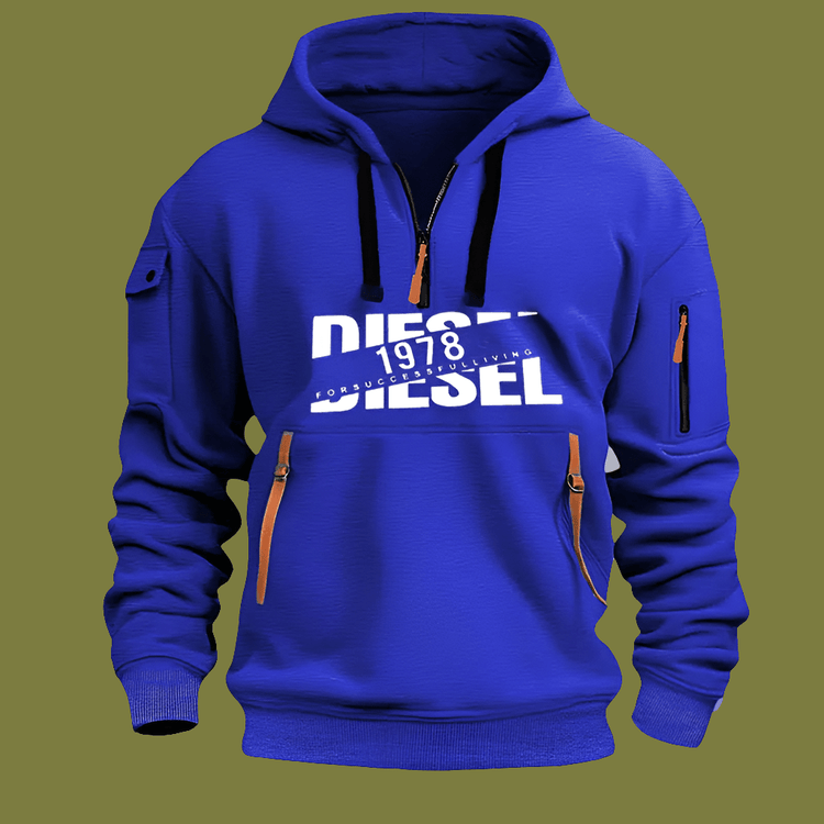 Sweat à Capuche Homme – Hoodie Zippé Manches Longues, Grande Taille, Veste Décontractée Sport & Casual en bleu avec logo Diesel.