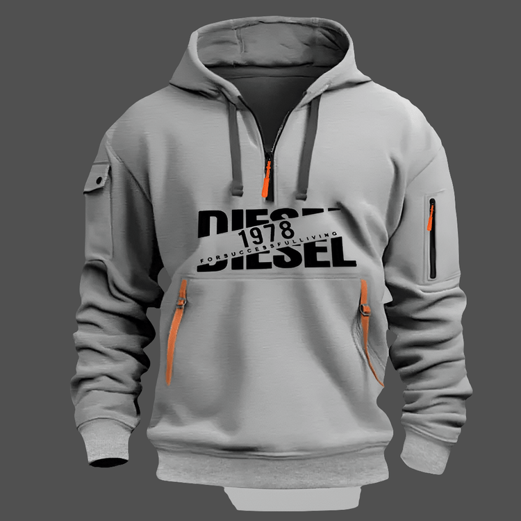 Sweat à Capuche Homme – Hoodie Zippé Manches Longues, Grande Taille, Veste Décontractée Sport & Casual en gris.