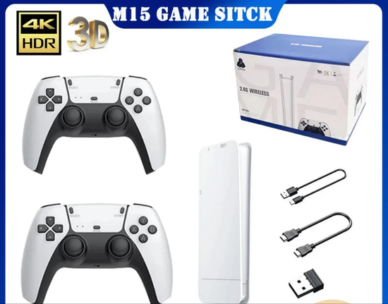 M15 Game Stick – Mini Console Rétro TV 64Go avec 20 000+ Jeux, Manettes Sans Fil, HD 4K