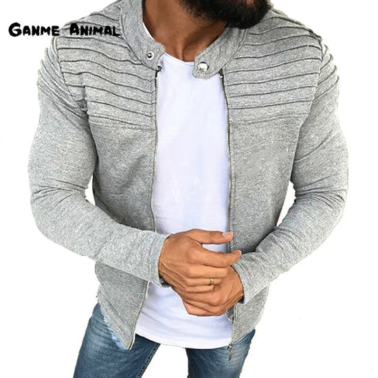 Veste Homme Automne Slim Casual – Blouson Zippé Rayé Chic Mi-saison