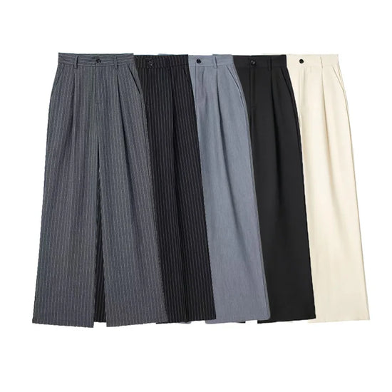 Pantalon Femme Droit Élégant HXAO 2024 – Rayé, Plissé, Chic & Casual