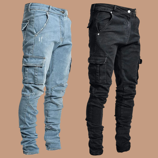 Jean Cargo Homme Streetwear – Pantalon Denim Slim Fit Multi-Poches