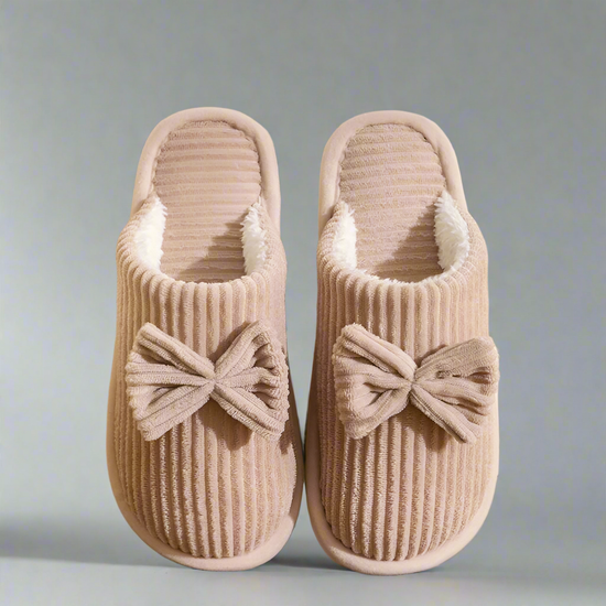 Chaussons Femme Hiver Doux – Pantoufles Maison Chaudes avec Nœud