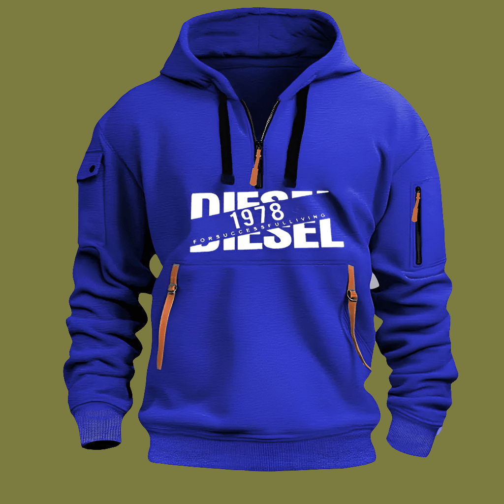 Sweat à Capuche Homme – Hoodie Zippé Manches Longues, Grande Taille, Veste Décontractée Sport & Casual en bleu avec logo Diesel.